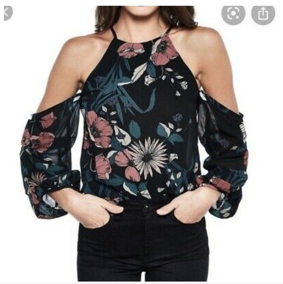 Bardot Tops - Bardot size 8 cold shoulder blouse with flowy sleeves and floral print